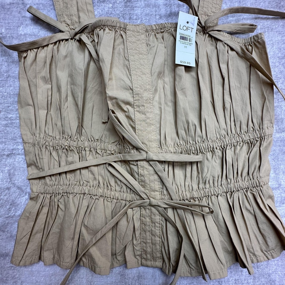 LOFT Tan Ruffled Tank Top Medium - Picture 4 of 8